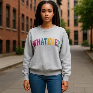 Pacific & Co 'Whatever' Sweatshirt Womens Lg Crewneck Multicolored Lettering Y2K